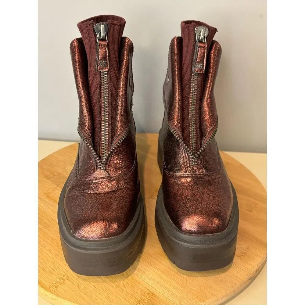 Sam Edelman‎ Women's Linds Metallic Zip Folded Shaft Chelsea Boots Red Size 6